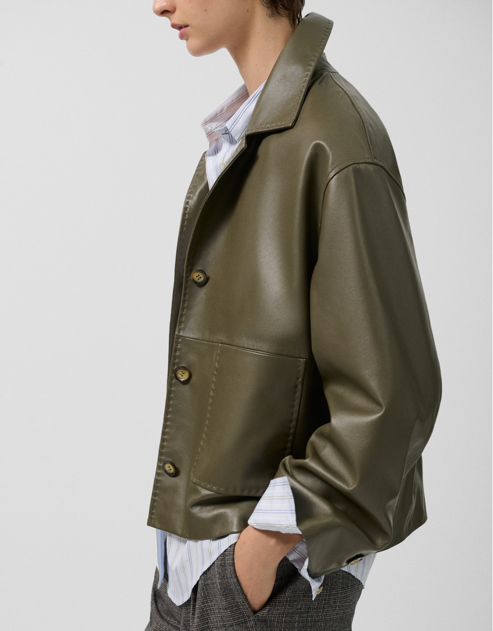 Green napa leather jacket with pockets - Woman | Roberto Verino