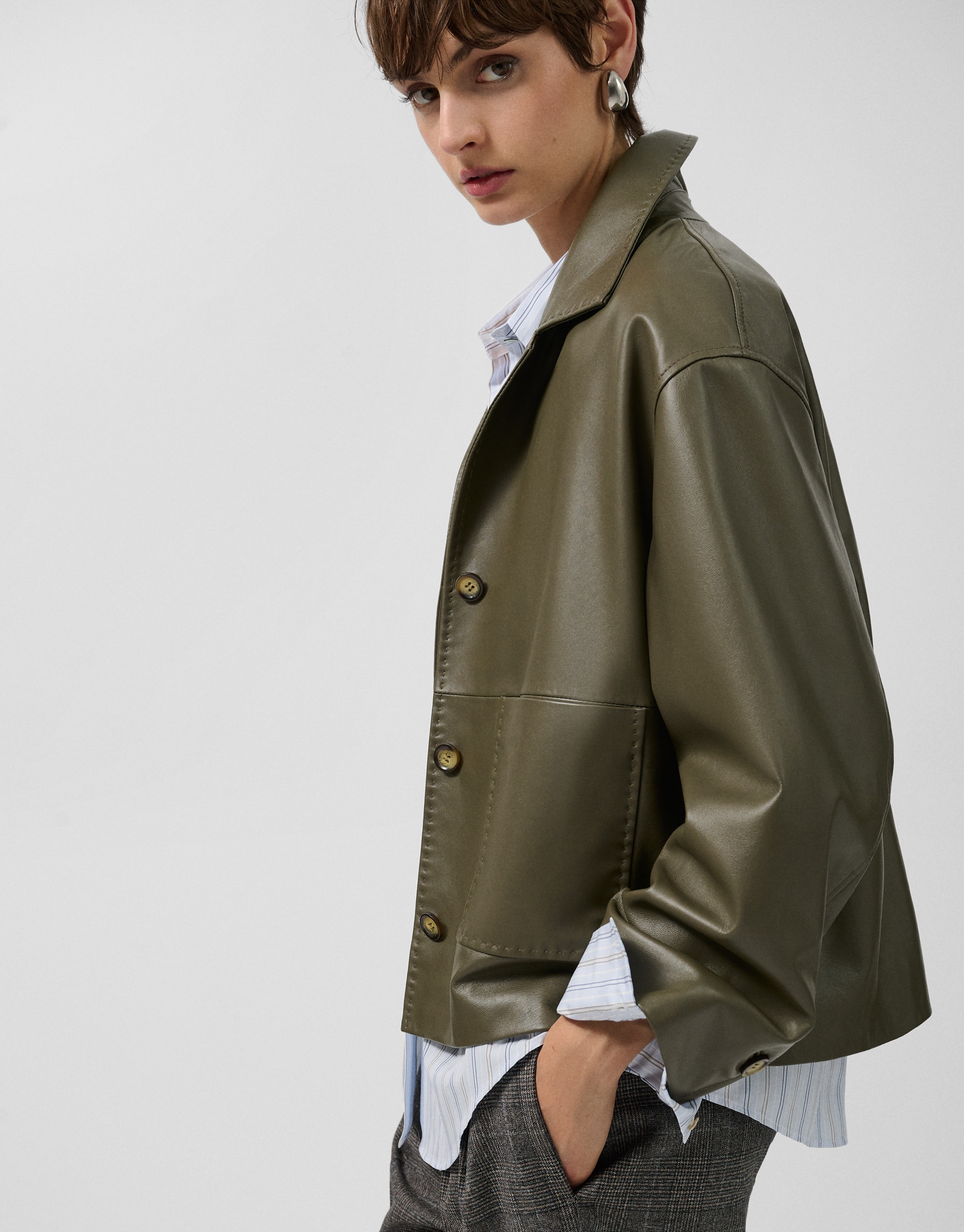Chaqueta con bolsillos napa verde - Mujer | Roberto Verino