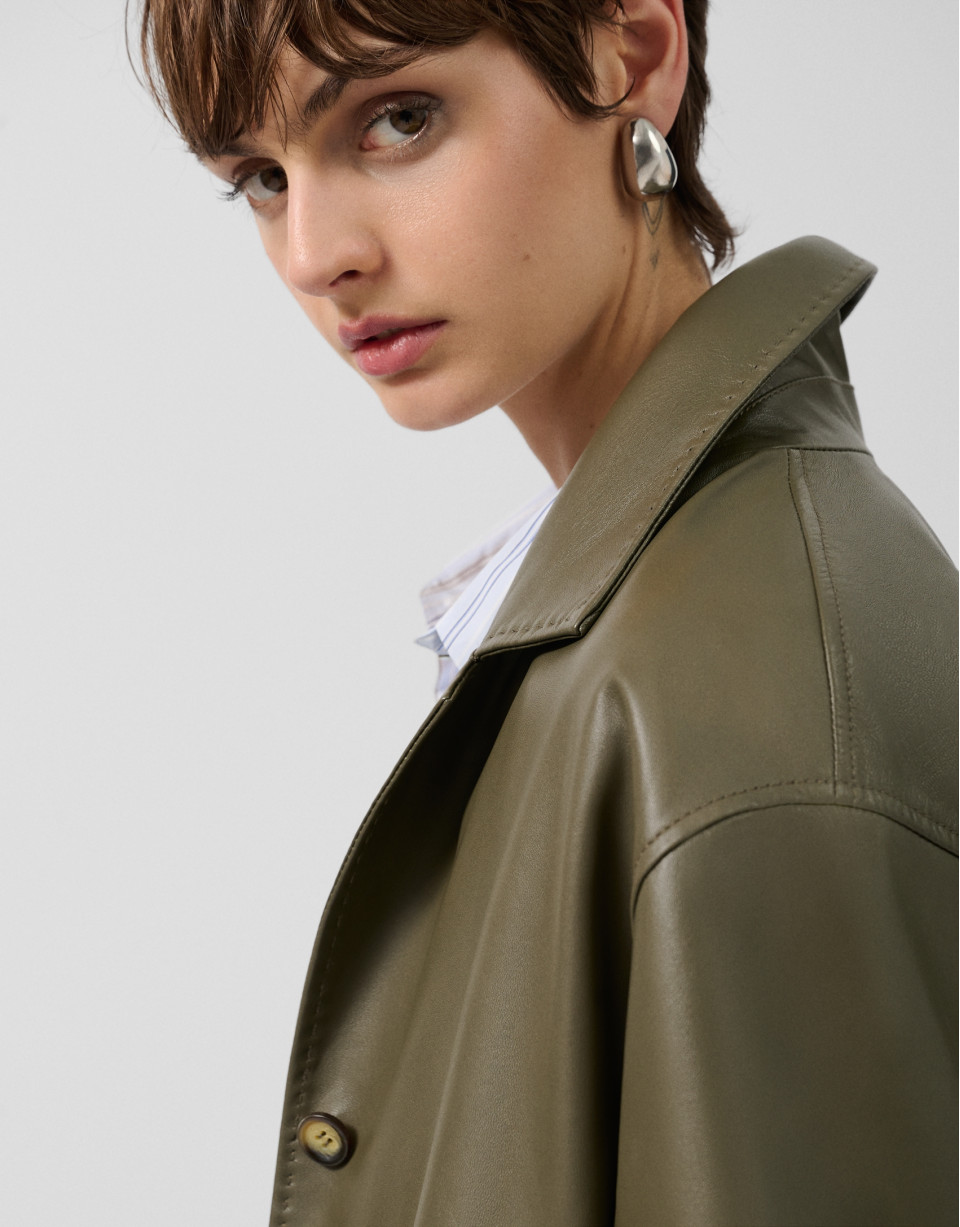 Green napa leather jacket with pockets - Woman | Roberto Verino