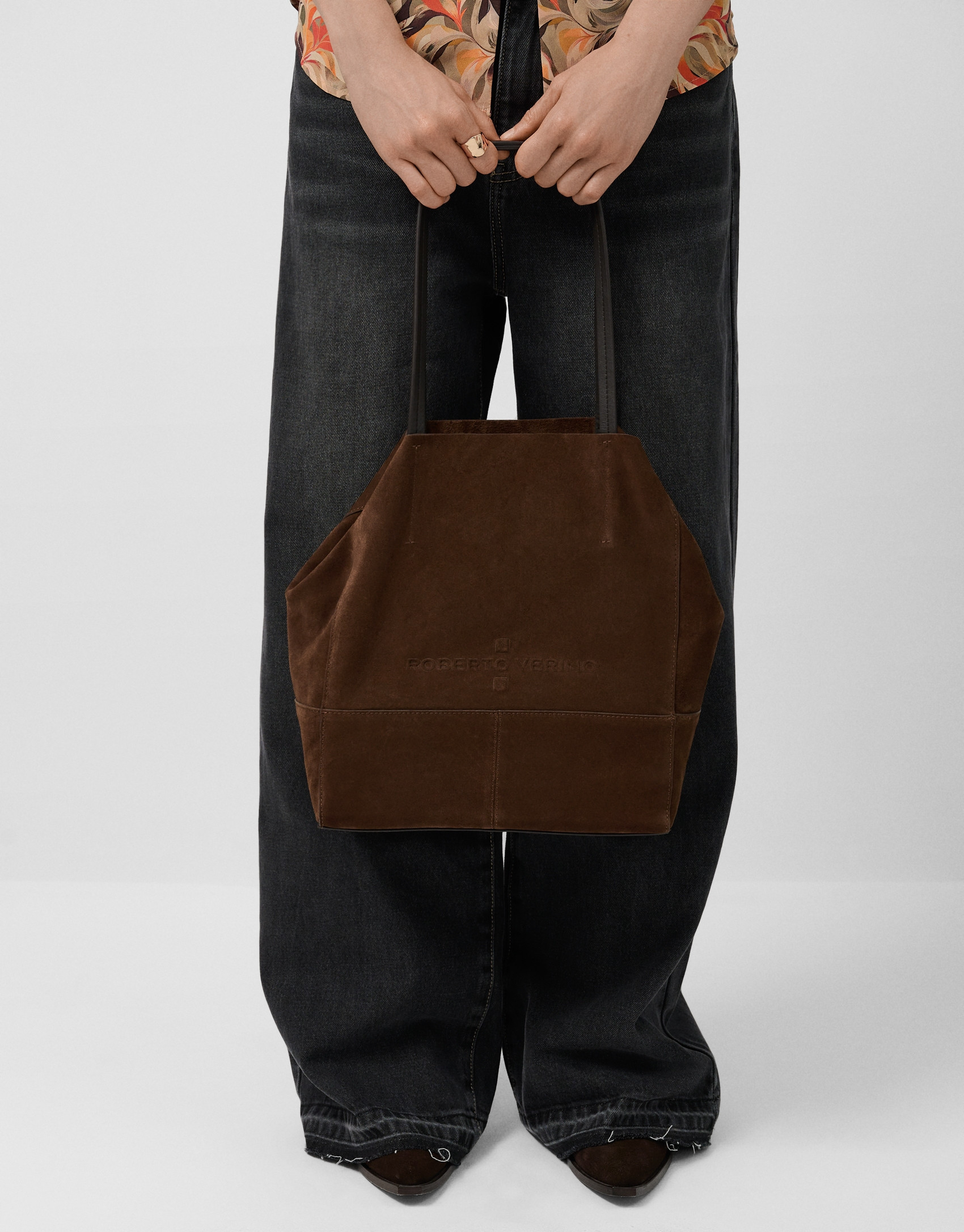 Bolso shopper Megan Midi ante marrón - Verano | Roberto Verino