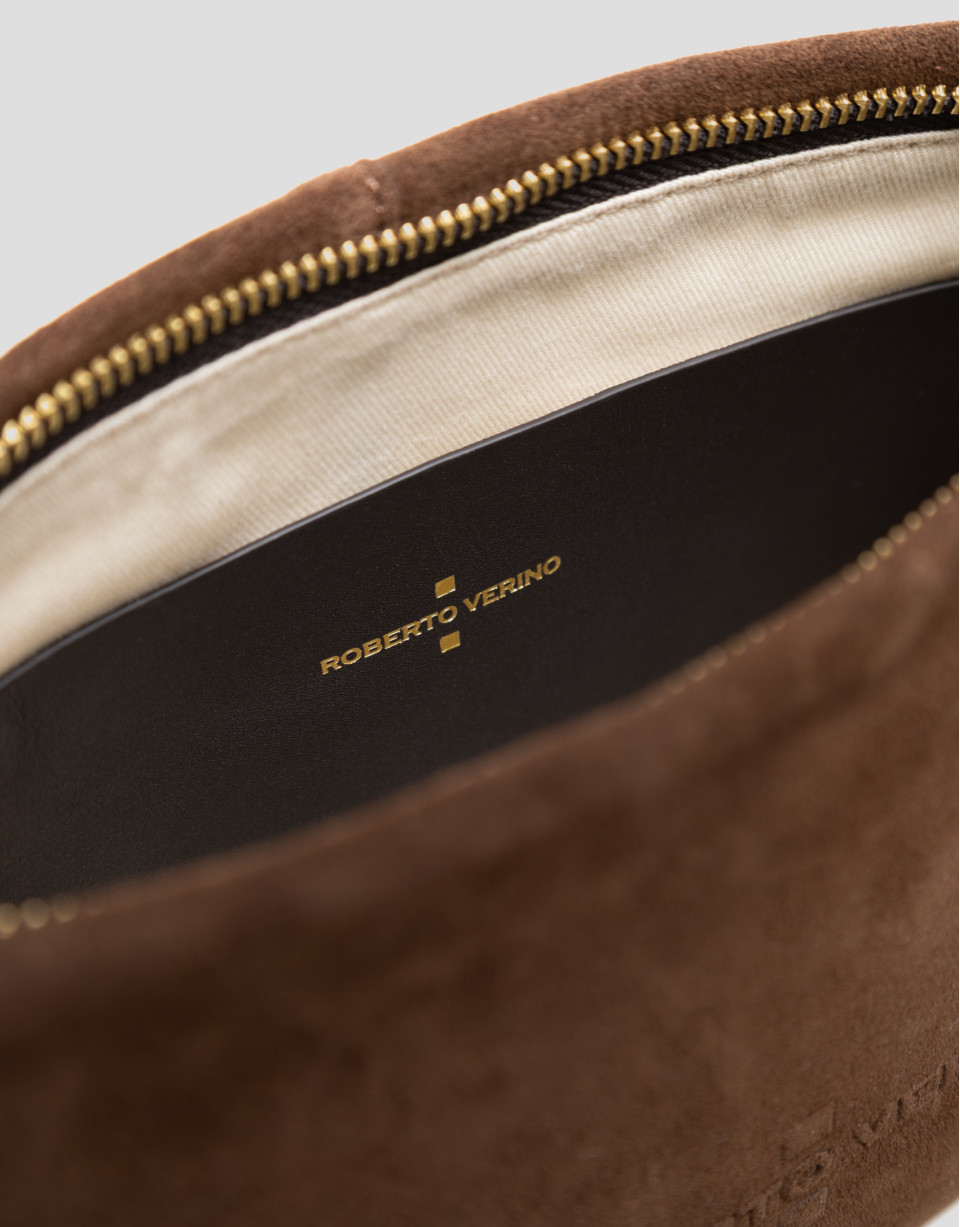 Megan Messenger brown suede shoulder bag | Roberto Verino