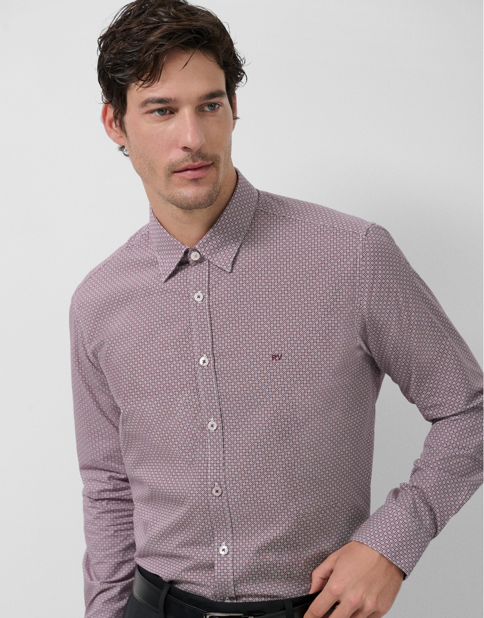 Camisa sport slim ciruela estampado geométrico | Roberto Verino