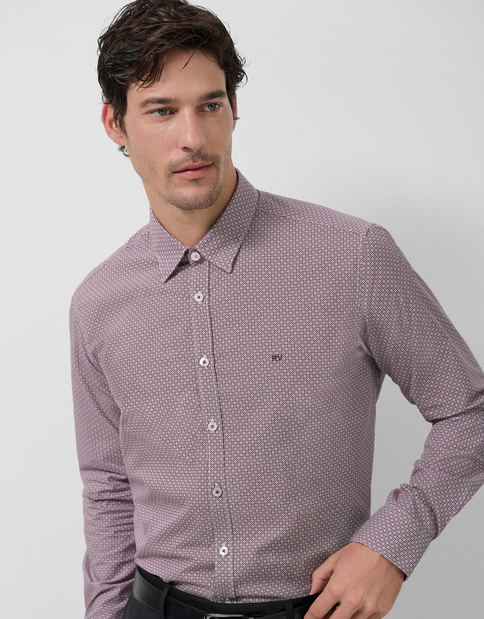 Camisa sport slim ciruela estampado geométrico | Roberto Verino