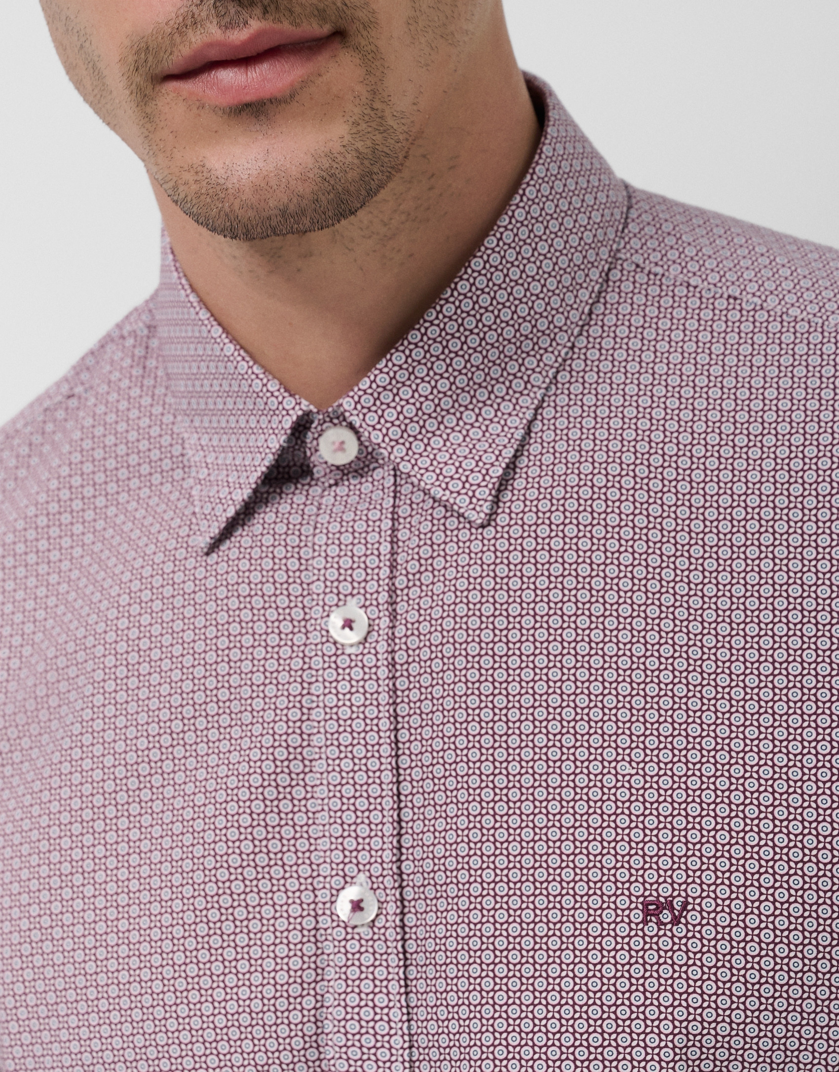 Slim fit plum geometric print sport shirt - Man | Roberto Verino