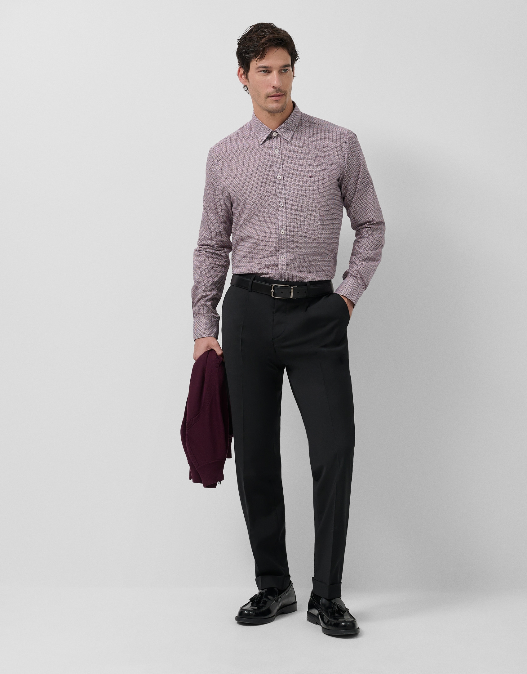 Camisa sport slim ciruela estampado geométrico | Roberto Verino