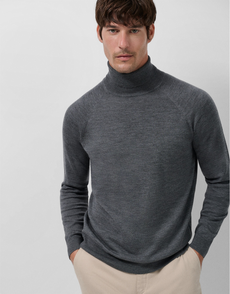 Grey melange wool turtleneck sweater - Man | Roberto Verino