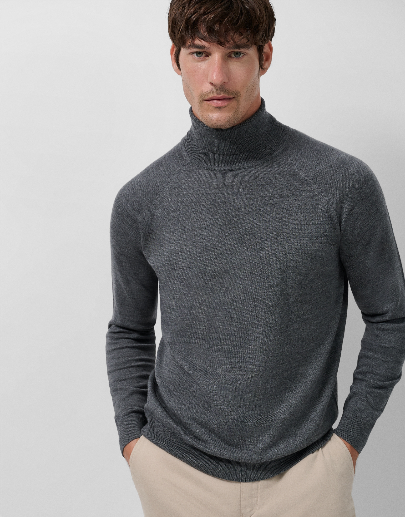 Jersey cuello cisne lana gris melange - Hombre | Roberto Verino