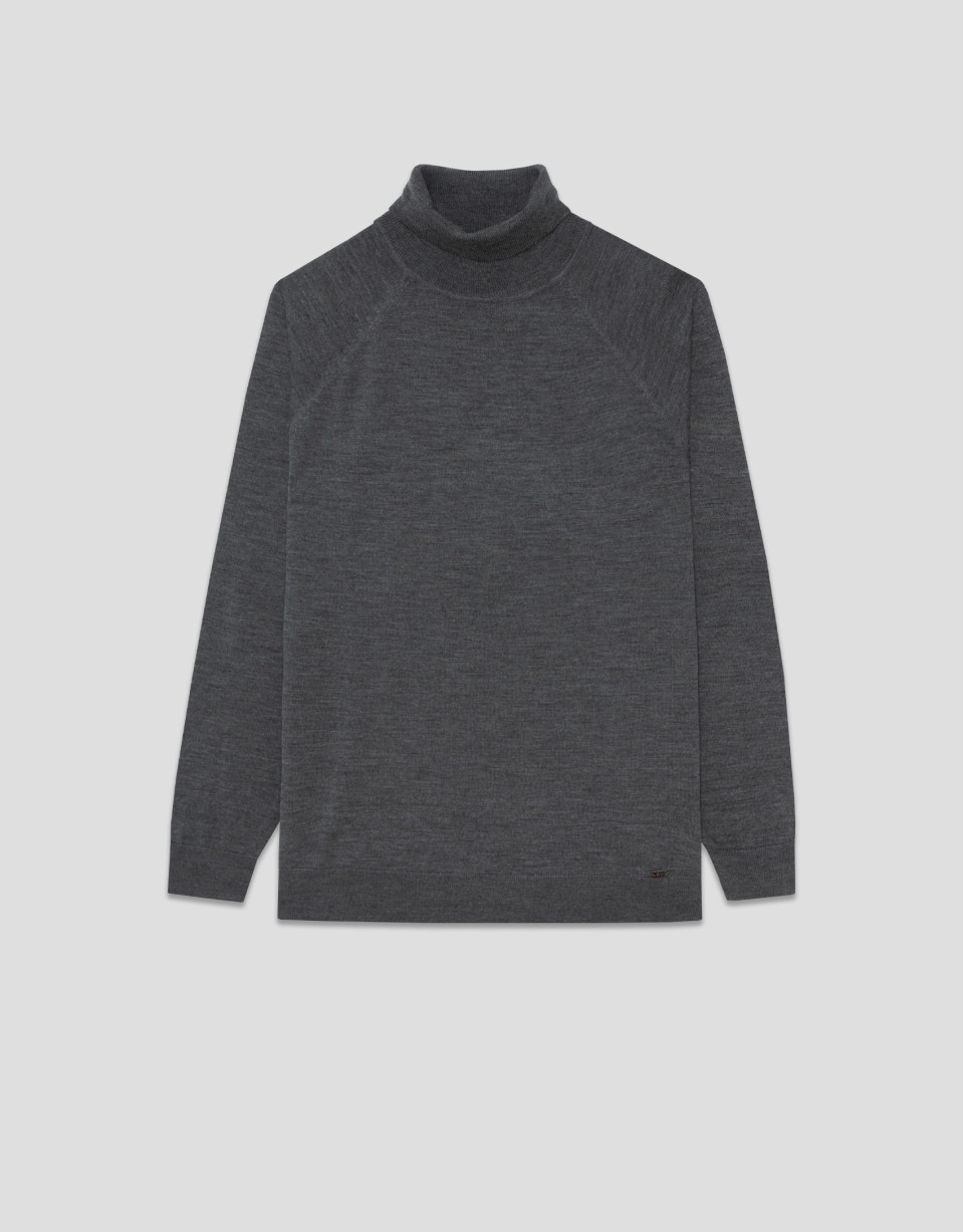Grey melange wool turtleneck sweater - Man | Roberto Verino