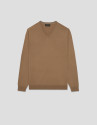 Camel-colored V-neck sweater - Man - AW2025 | Roberto Verino
