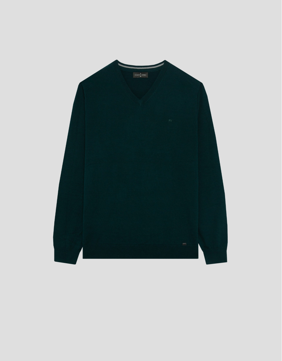 Jersey cuello pico color verde oscuro - Hombre | Roberto Verino