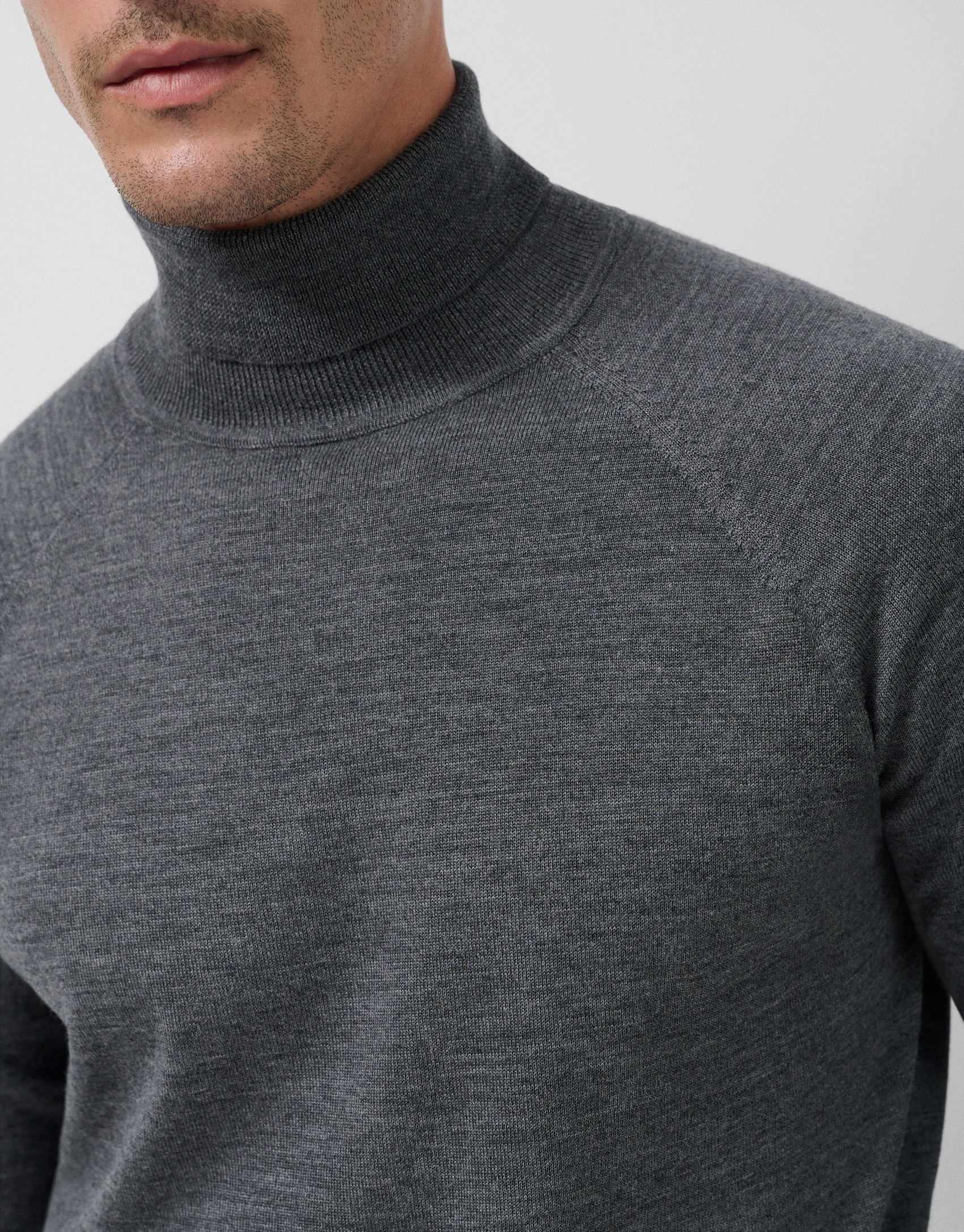 Jersey cuello cisne lana gris melange - Hombre | Roberto Verino