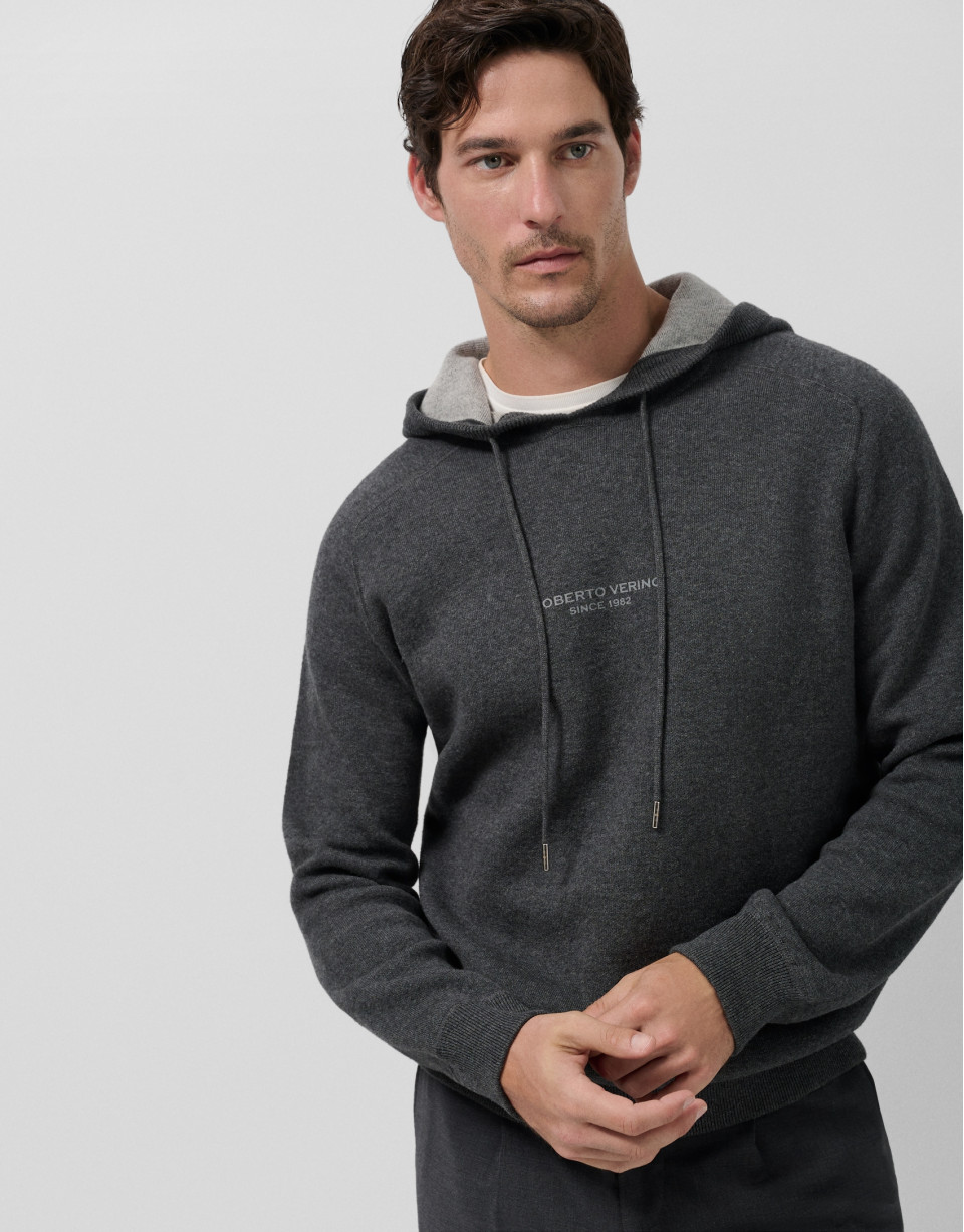 Sudadera con capucha lana/algodón gris ... | Roberto Verino