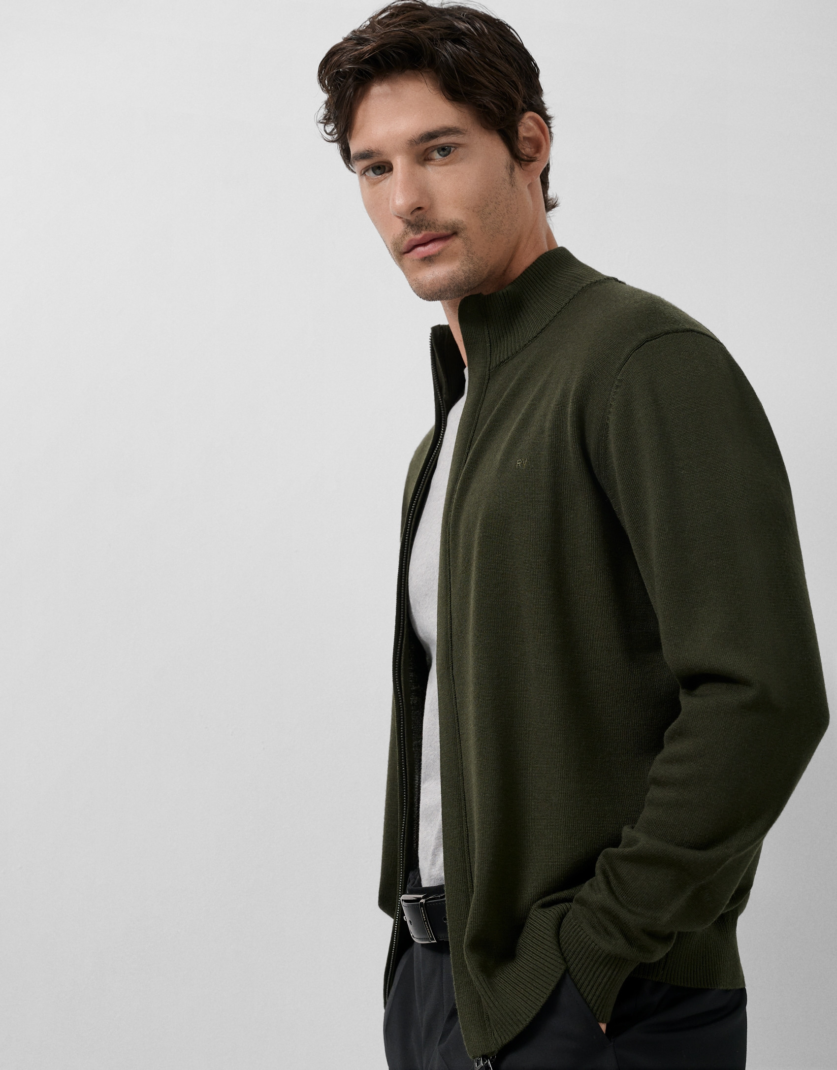 Plain khaki zip-up jacket - Man - AW2025 | Roberto Verino