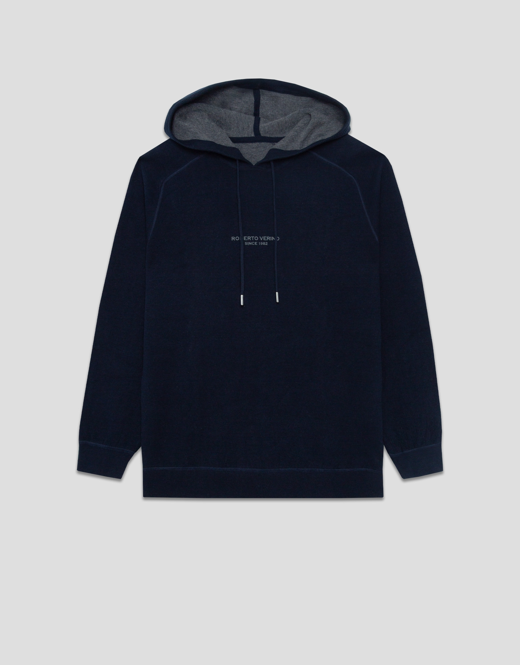 Navy wool/cotton hoodie - Man - AW2025 | Roberto Verino