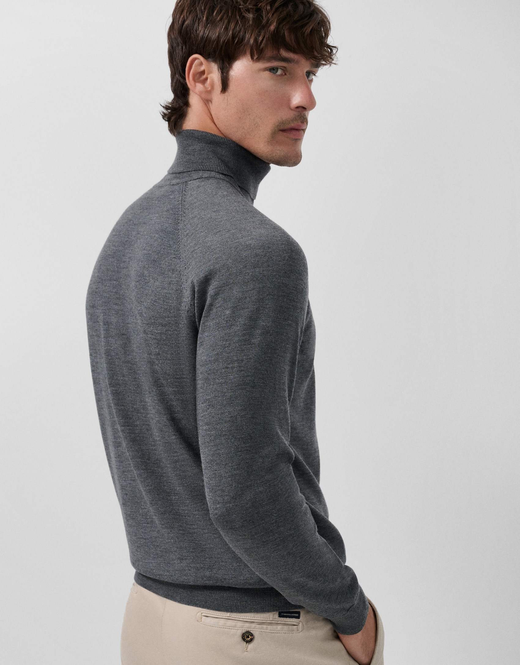 Grey melange wool turtleneck sweater - Man | Roberto Verino
