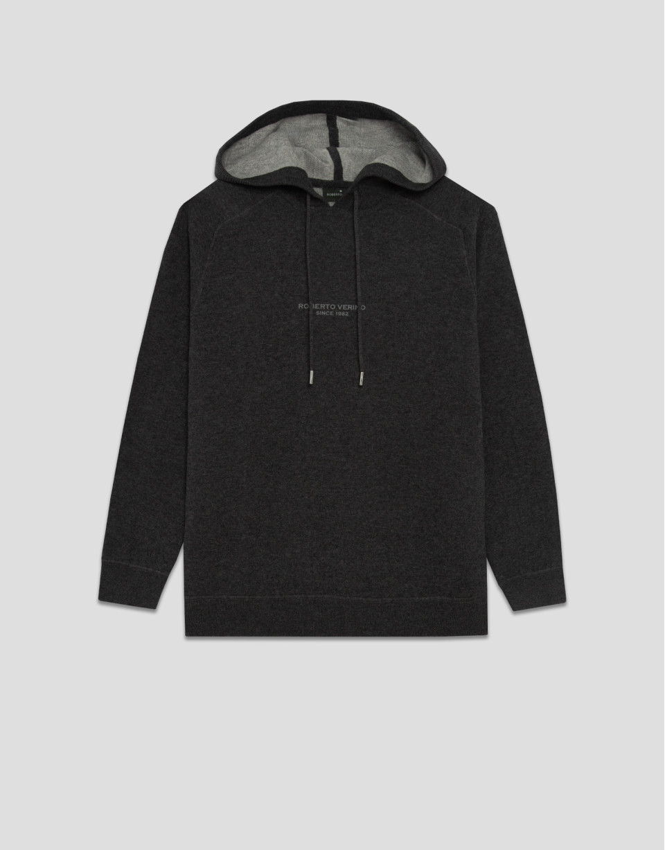 Dark grey melange wool/cotton hoodie - Man | Roberto Verino