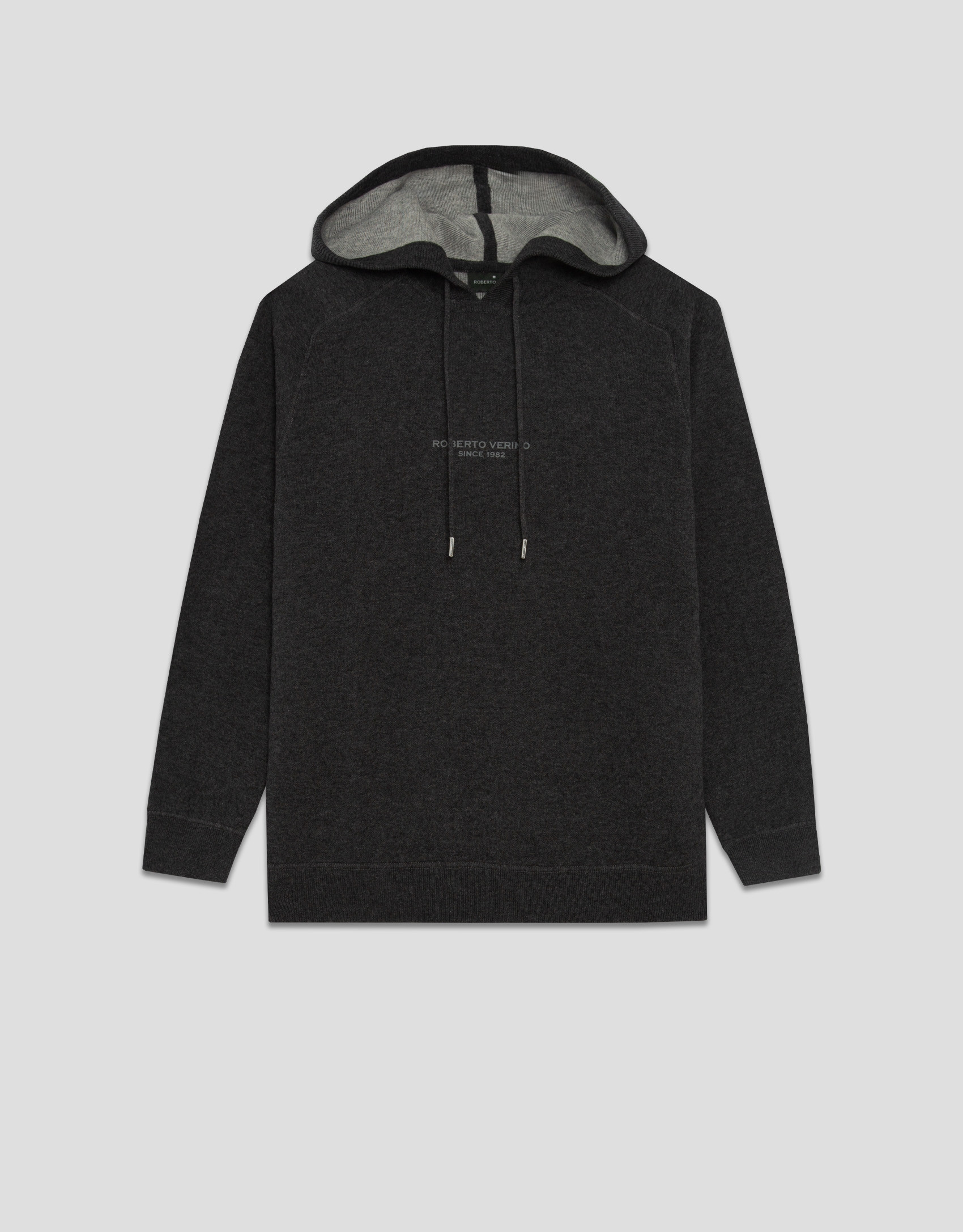 Dark grey melange wool/cotton hoodie - Man | Roberto Verino