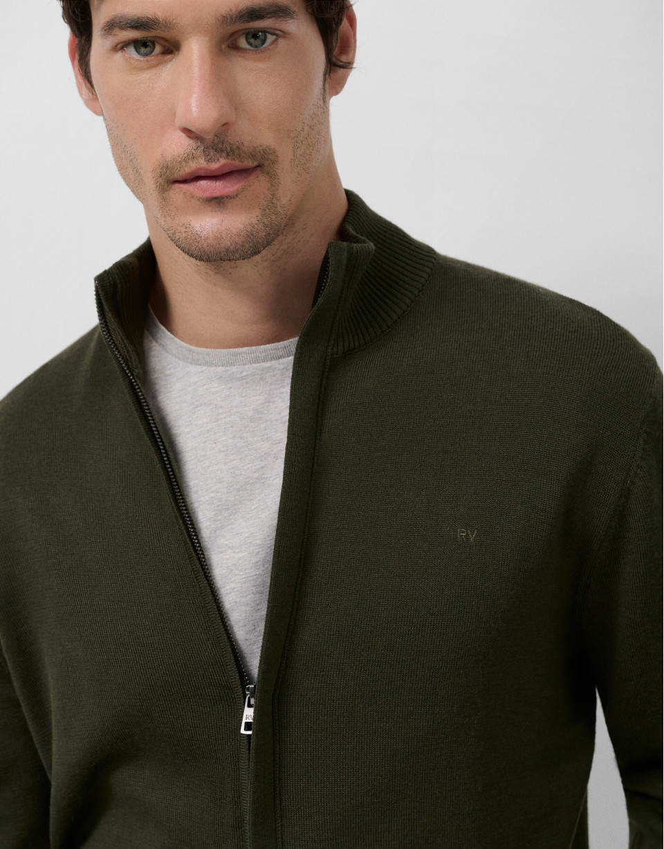 Plain khaki zip-up jacket - Man - AW2025 | Roberto Verino
