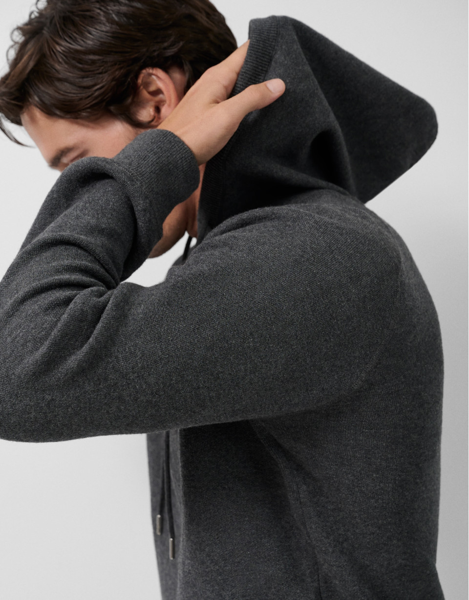 Dark grey melange wool/cotton hoodie - Man | Roberto Verino