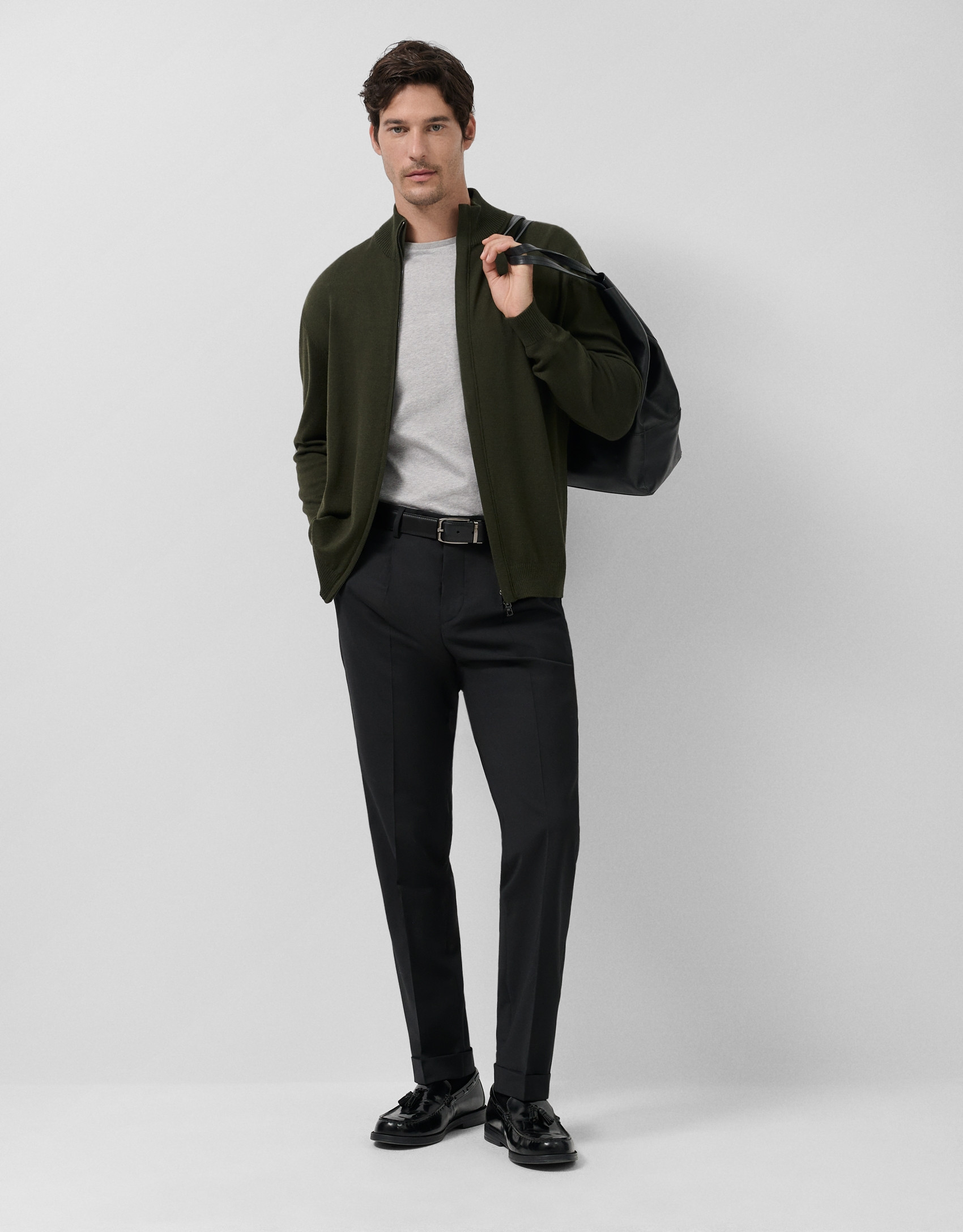 Plain khaki zip-up jacket - Man - AW2025 | Roberto Verino