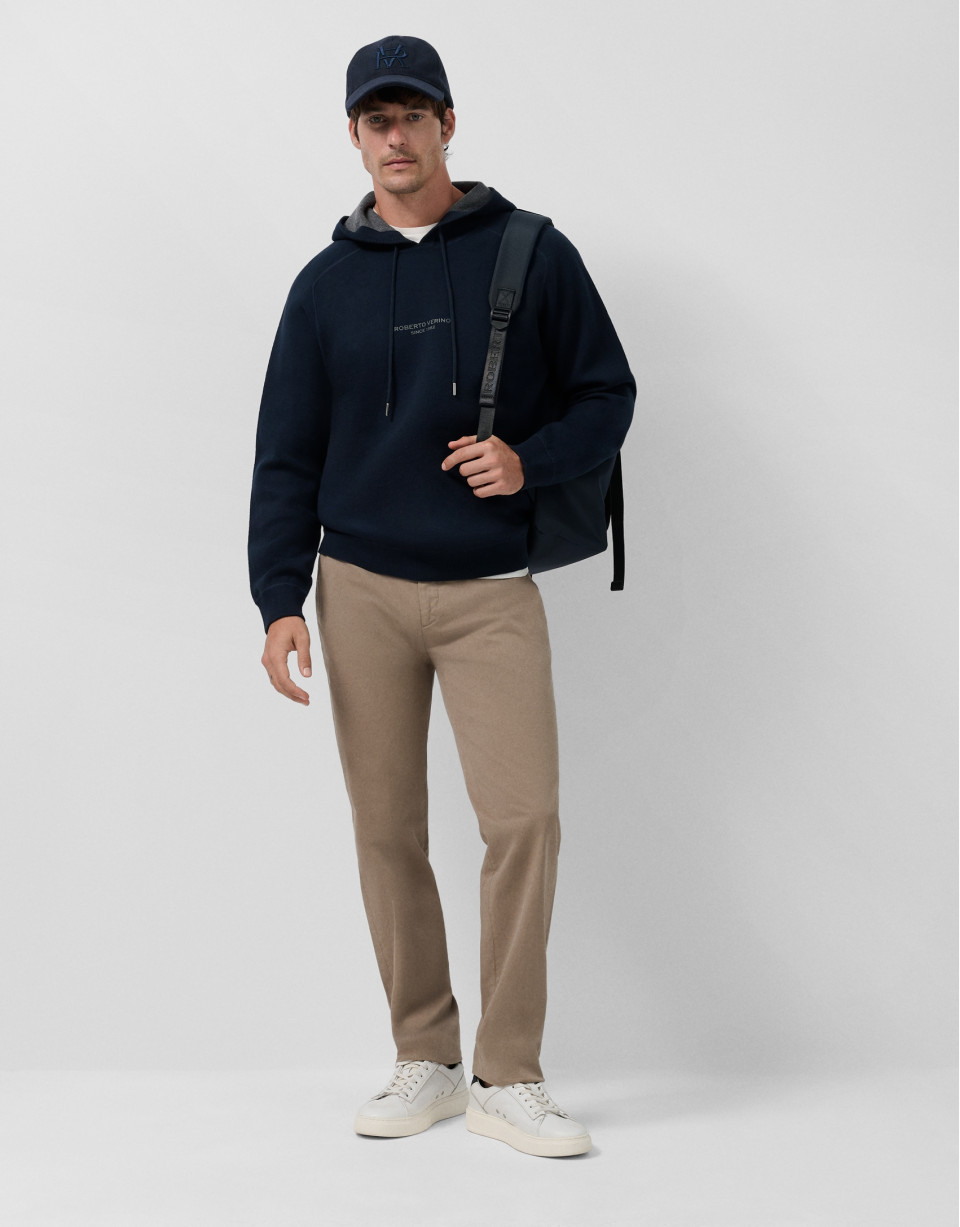 Navy wool/cotton hoodie - Man - AW2025 | Roberto Verino