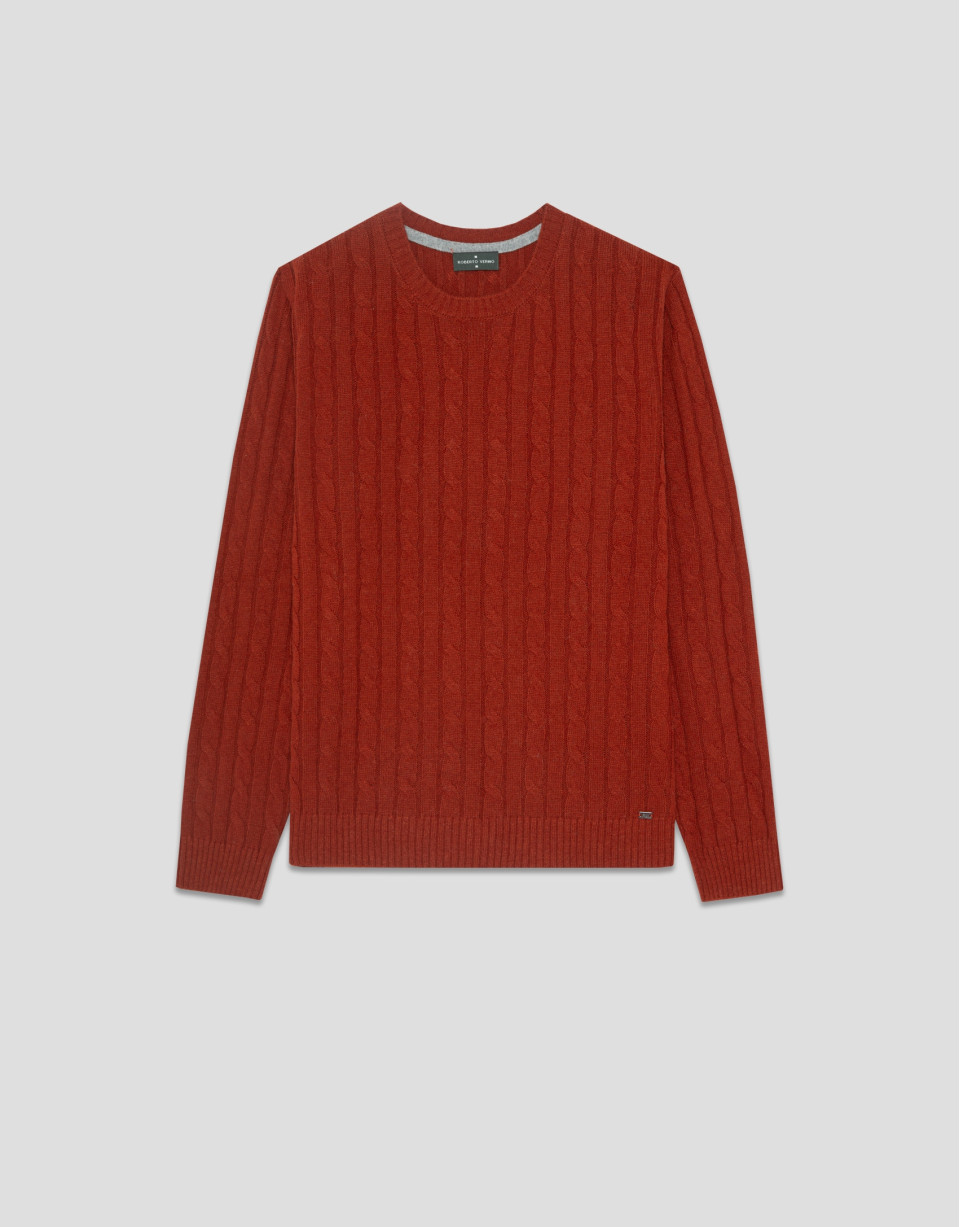 Burnt orange cable knit sweater - Man - AW2025 | Roberto Verino