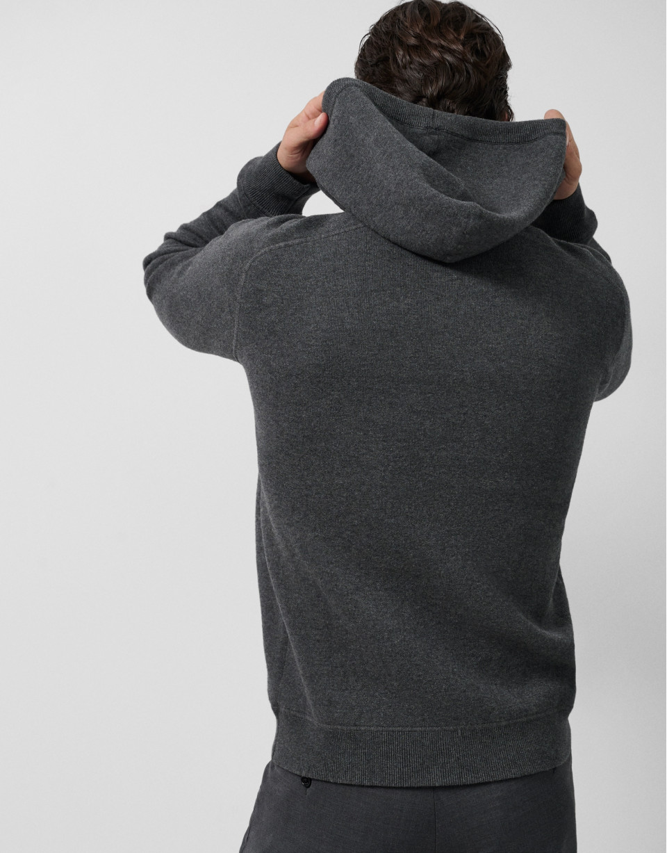 Dark grey melange wool/cotton hoodie - Man | Roberto Verino