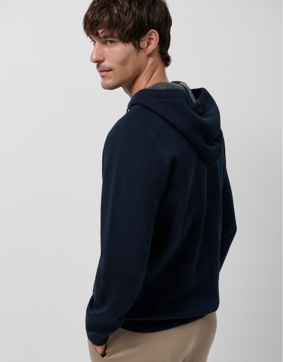 Navy wool/cotton hoodie - Man - AW2025 | Roberto Verino