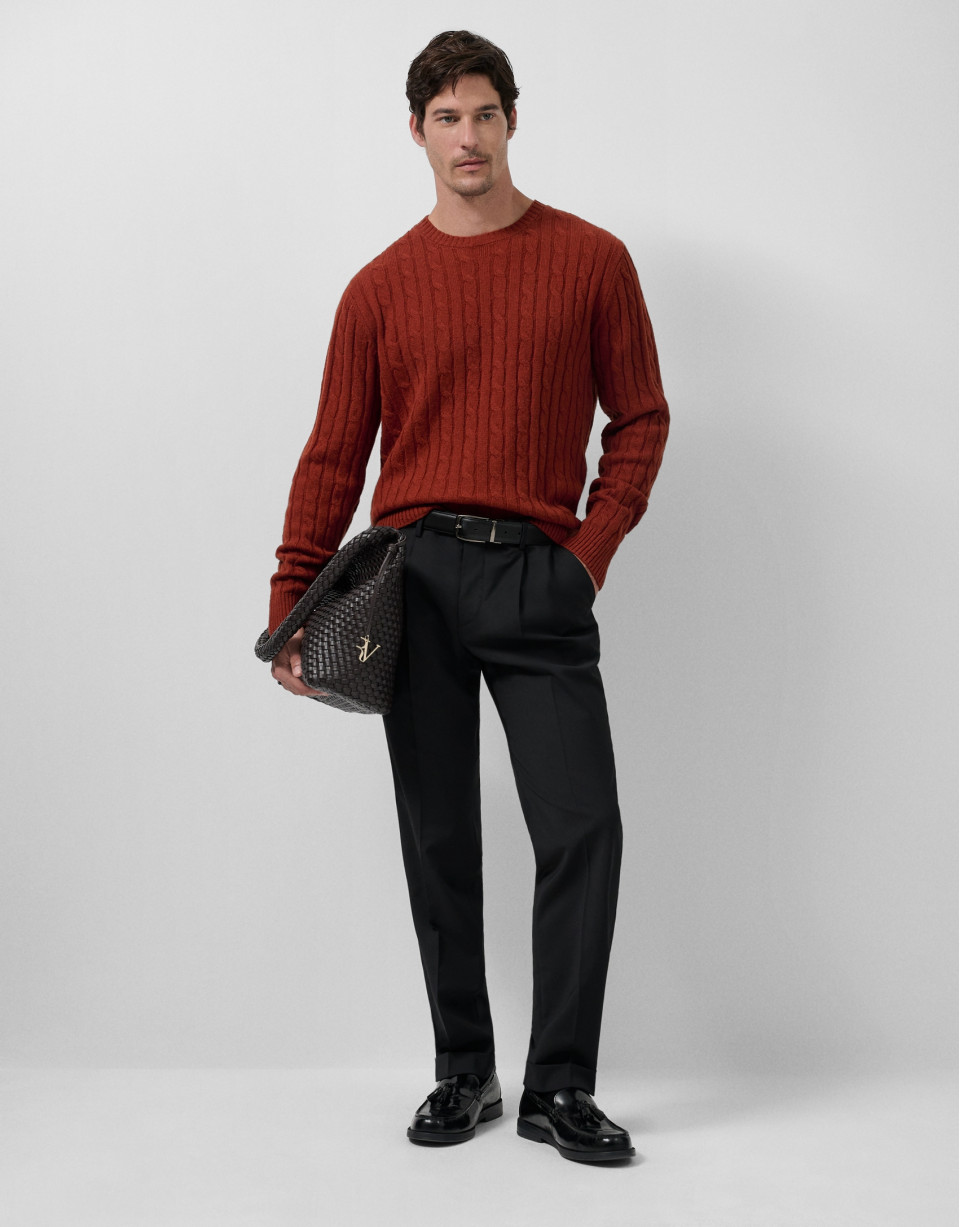 Burnt orange cable knit sweater - Man - AW2025 | Roberto Verino