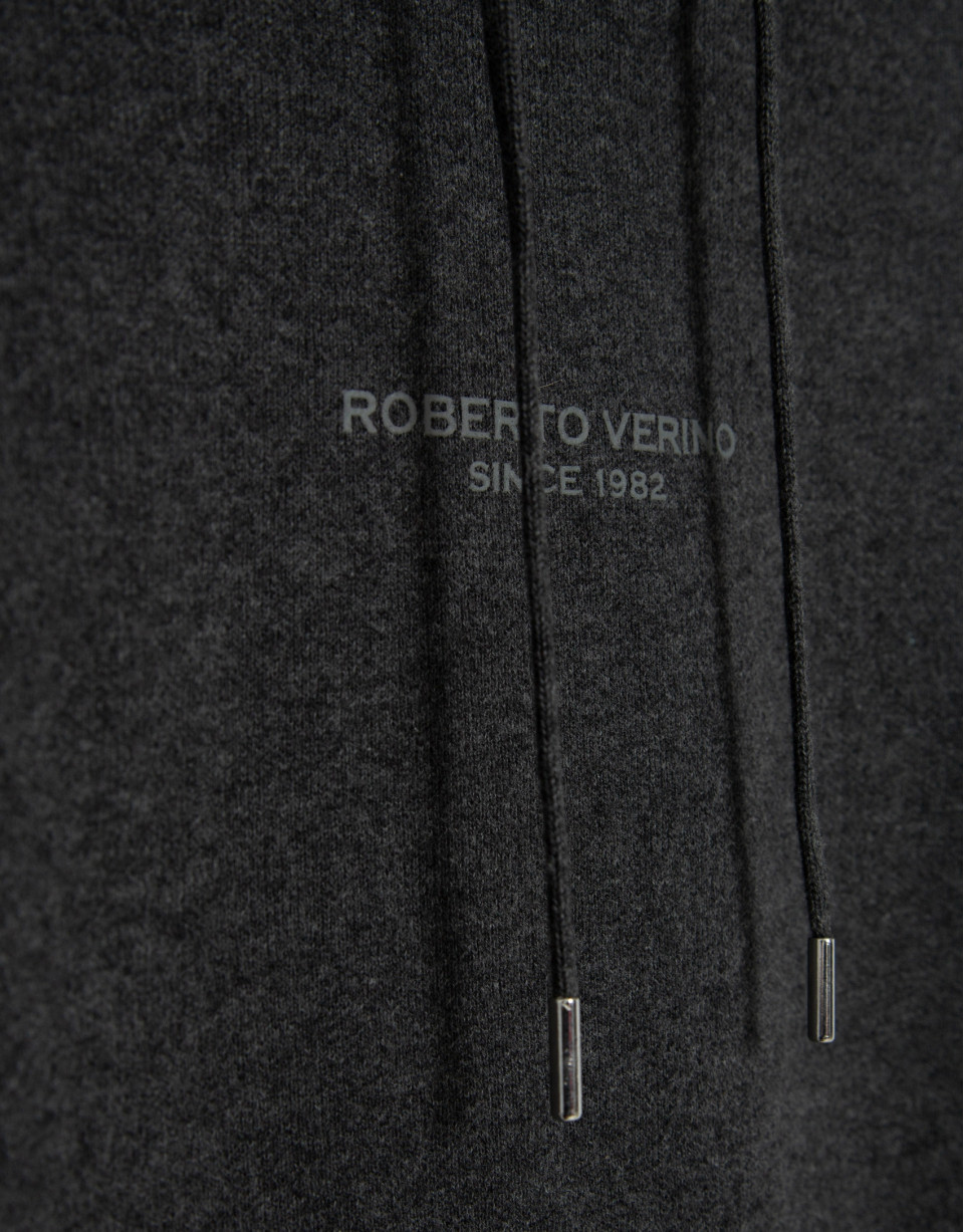 Dark grey melange wool/cotton hoodie - Man | Roberto Verino