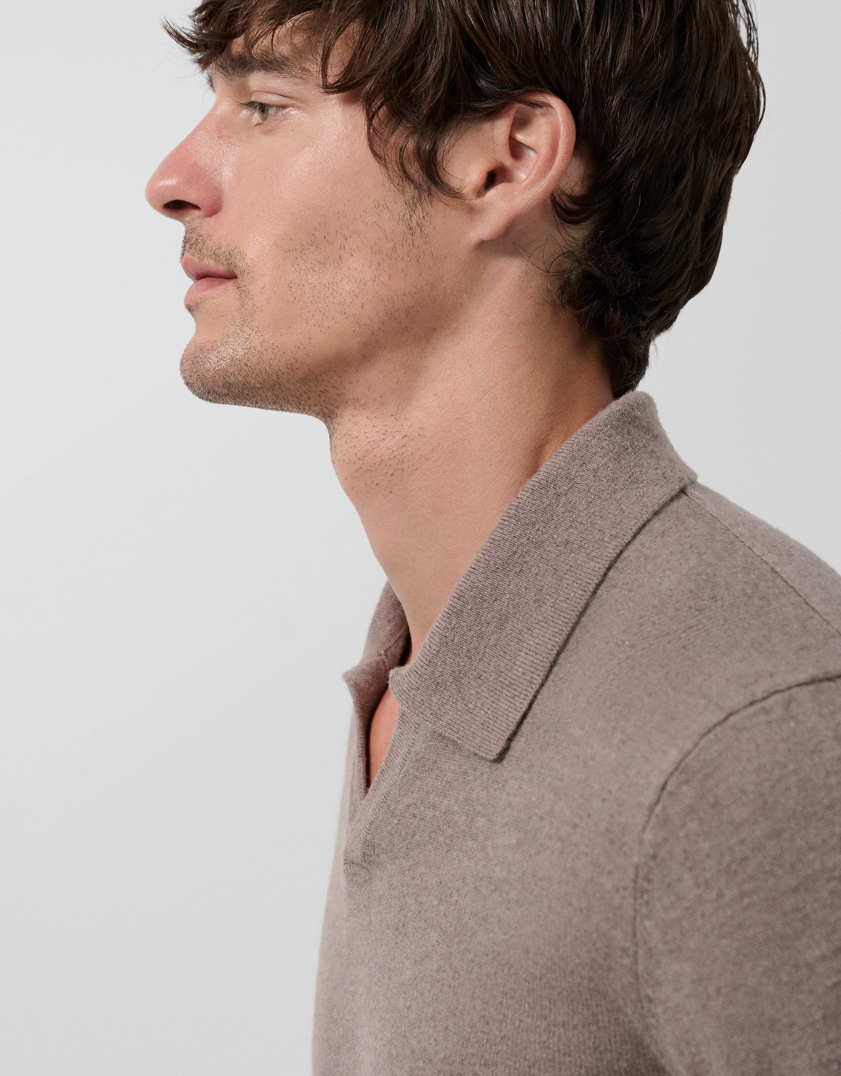 Jersey cuello polo visón oscuro melange | Roberto Verino