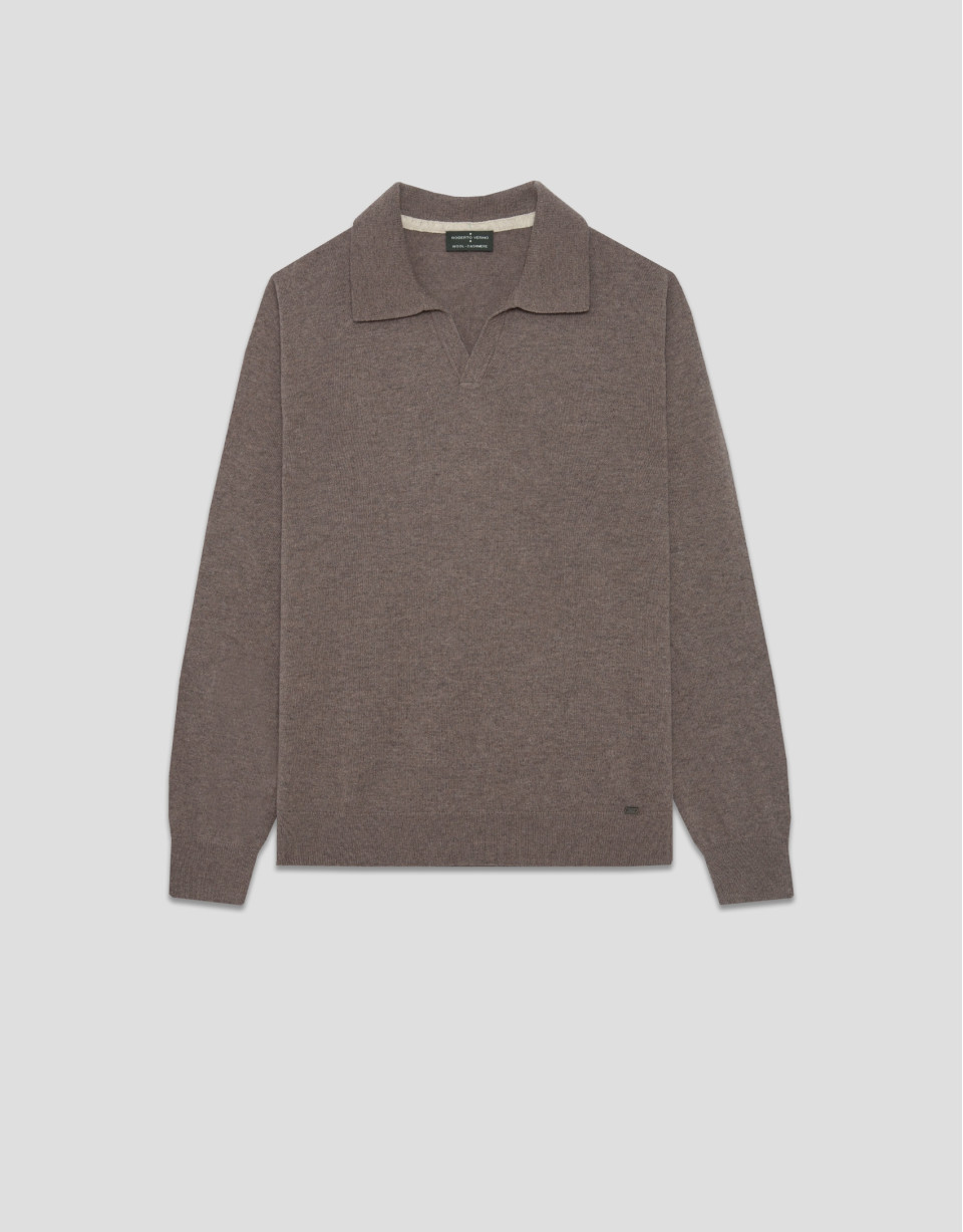 Jersey cuello polo visón oscuro melange | Roberto Verino