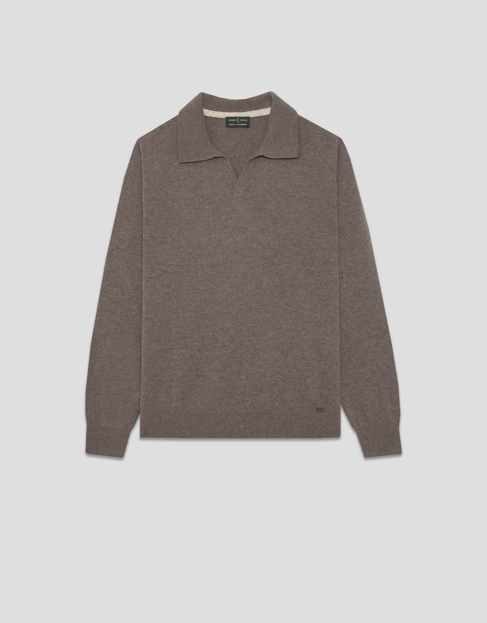 Dark mink melange polo neck sweater - Man | Roberto Verino