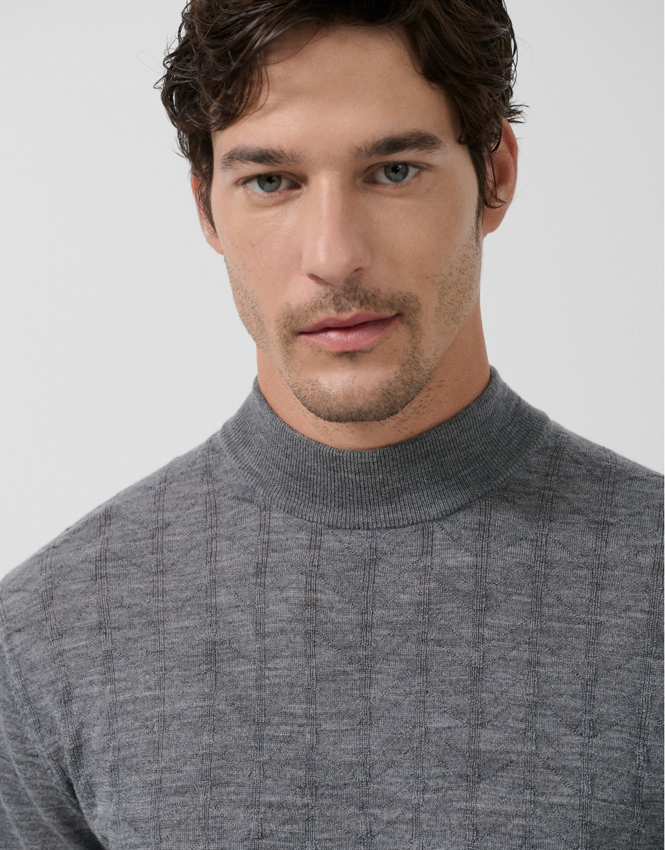 Grey melange wool sweater with fancy work - Man | Roberto Verino