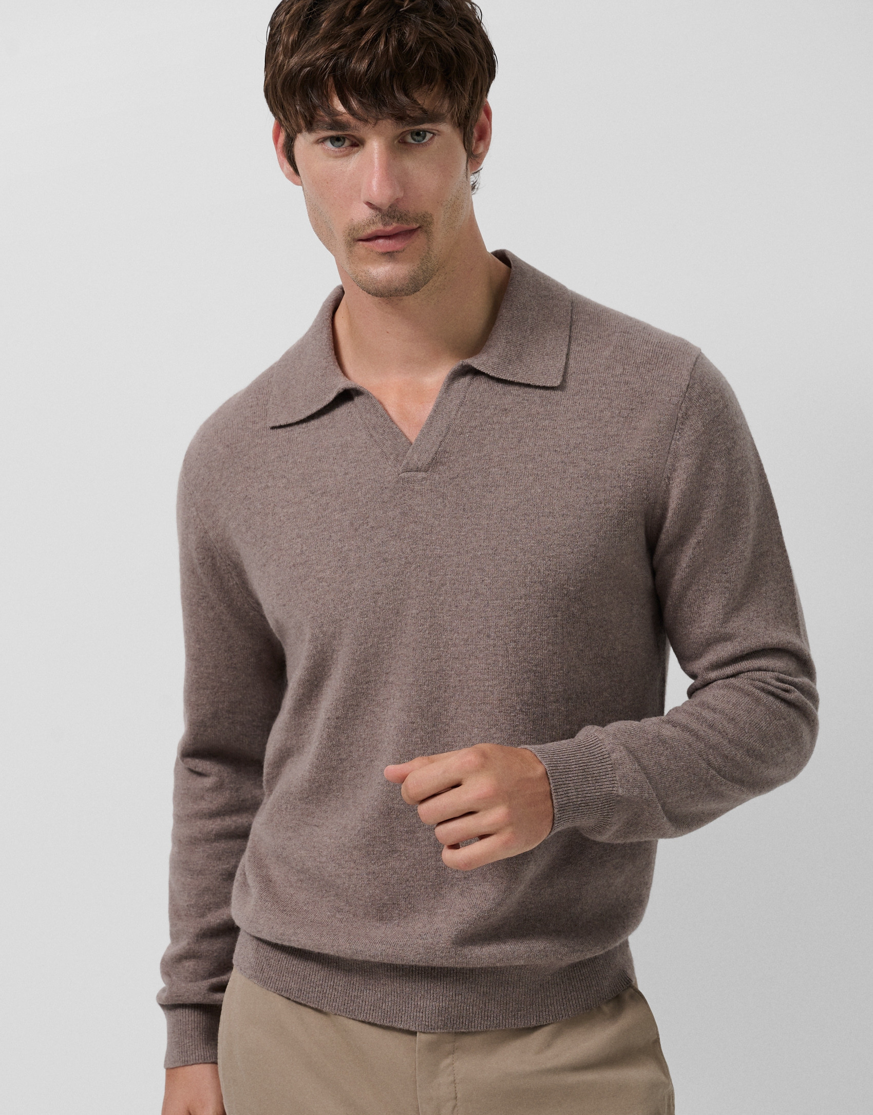 Dark mink melange polo neck sweater - Man | Roberto Verino