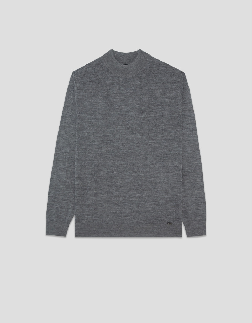 Grey melange wool sweater with fancy work - Man | Roberto Verino