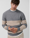 Striped and cable-knit sweater in grey ... | Roberto Verino