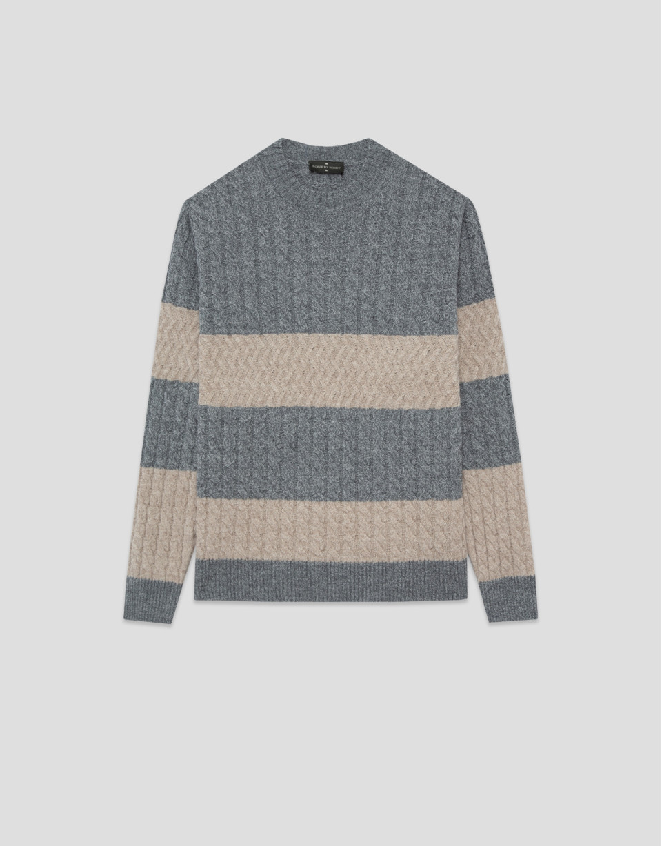 Jersey rayas y ochos lana gris melange y crudo | Roberto Verino
