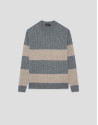 Striped and cable-knit sweater in grey ... | Roberto Verino