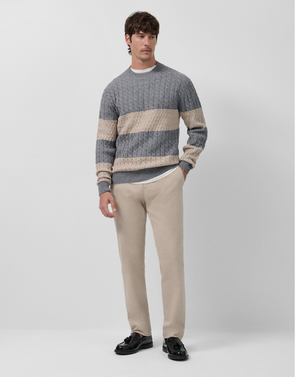 Jersey rayas y ochos lana gris melange y crudo | Roberto Verino