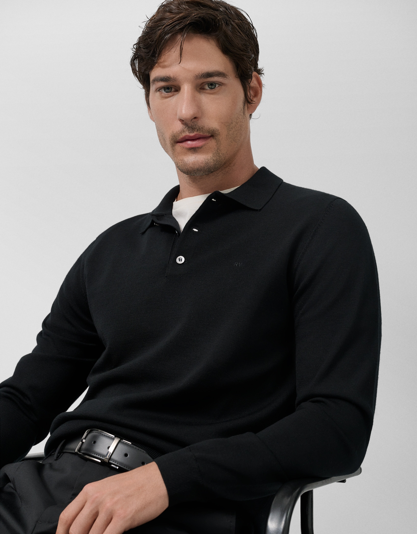 Black knitted polo neck sweater - Man - AW2025 | Roberto Verino