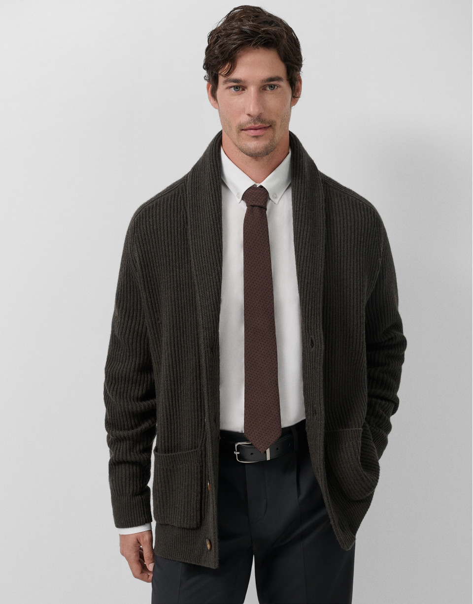 Dark khaki shawl collar jacket - Man - AW2025 | Roberto Verino