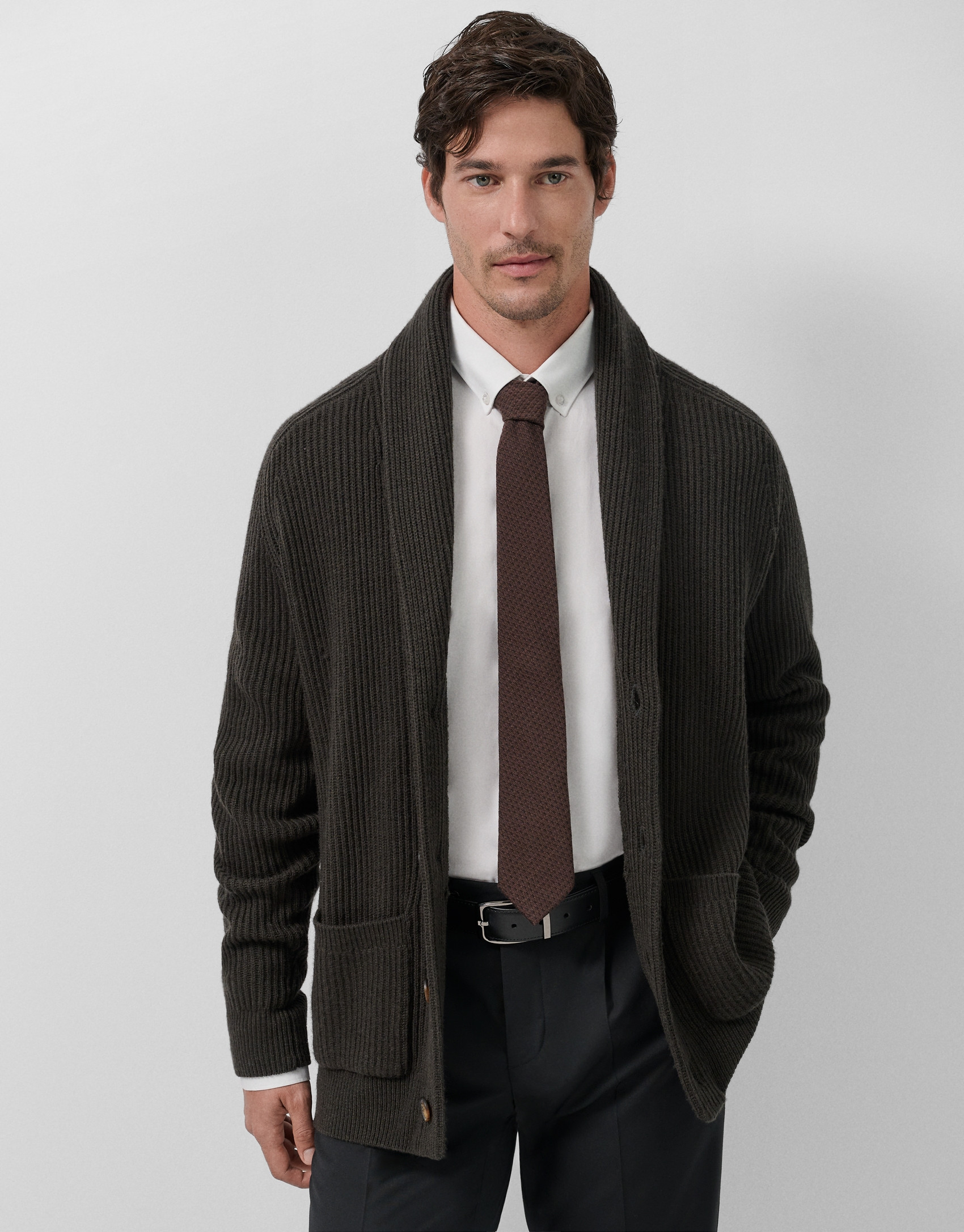 Dark khaki shawl collar jacket - Man - AW2025 | Roberto Verino