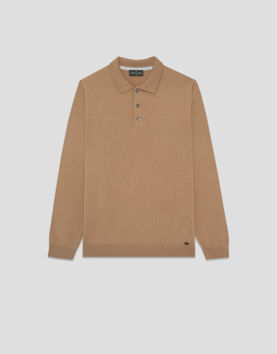 Camel knitted polo neck sweater - Man - AW2025 | Roberto Verino
