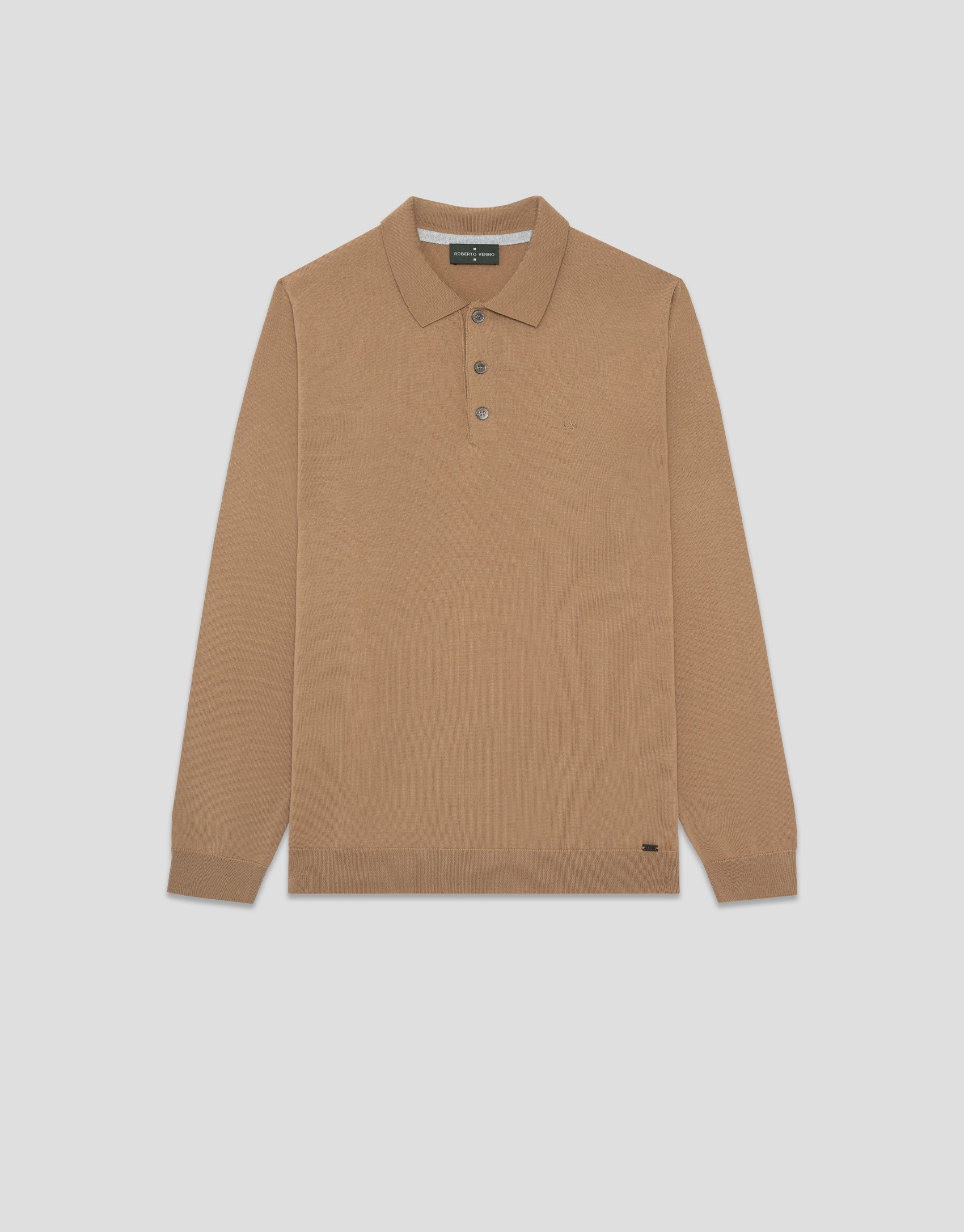 Jersey cuello tipo polo tricotado camel | Roberto Verino