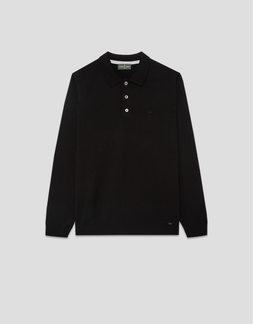 Jersey cuello tipo polo tricotado negro | Roberto Verino