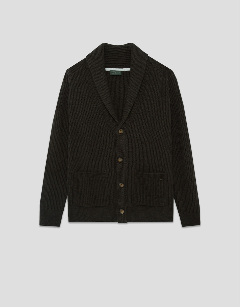 Dark khaki shawl collar jacket - Man - AW2025 | Roberto Verino