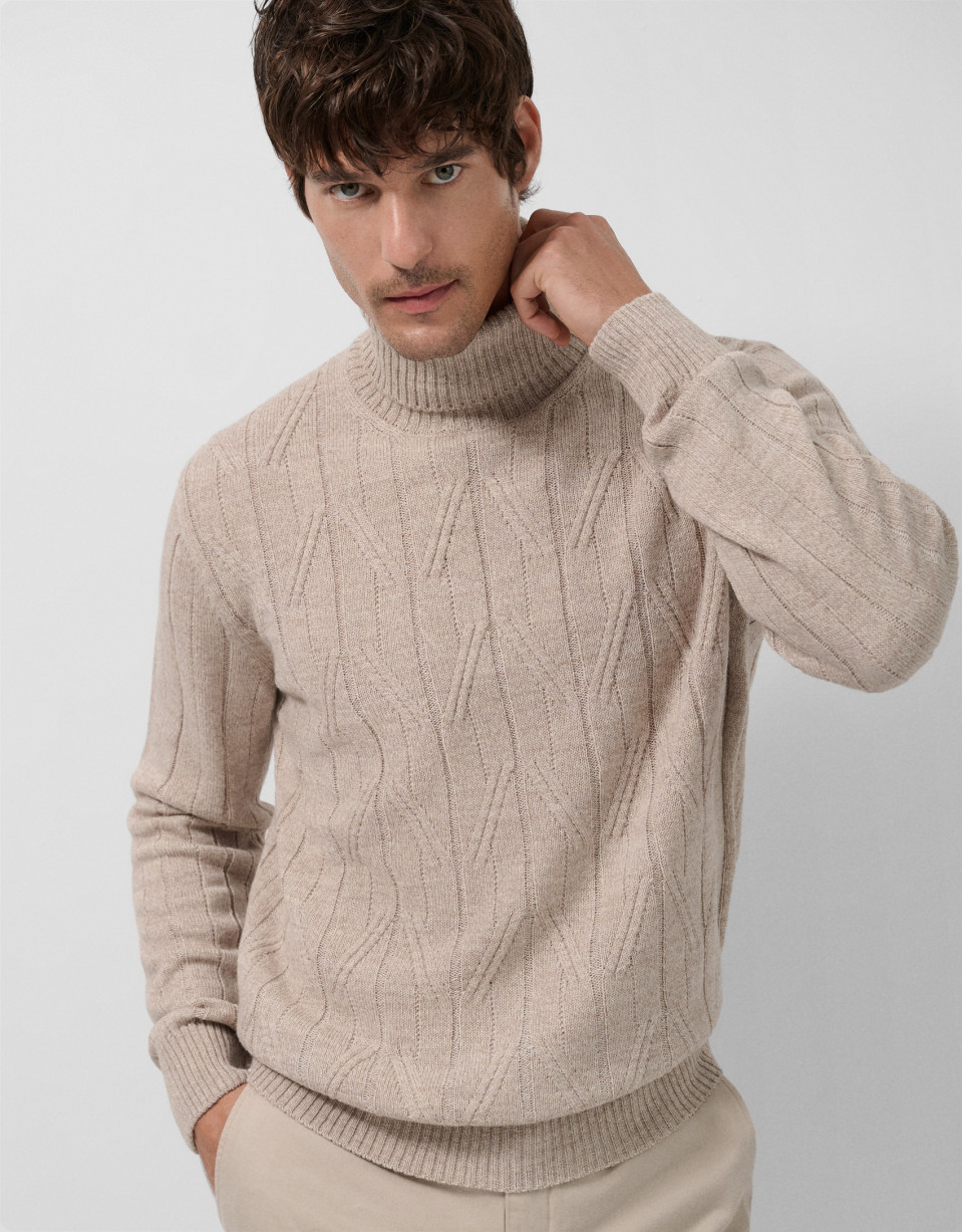 Sand-colored melange turtleneck sweater - Man | Roberto Verino