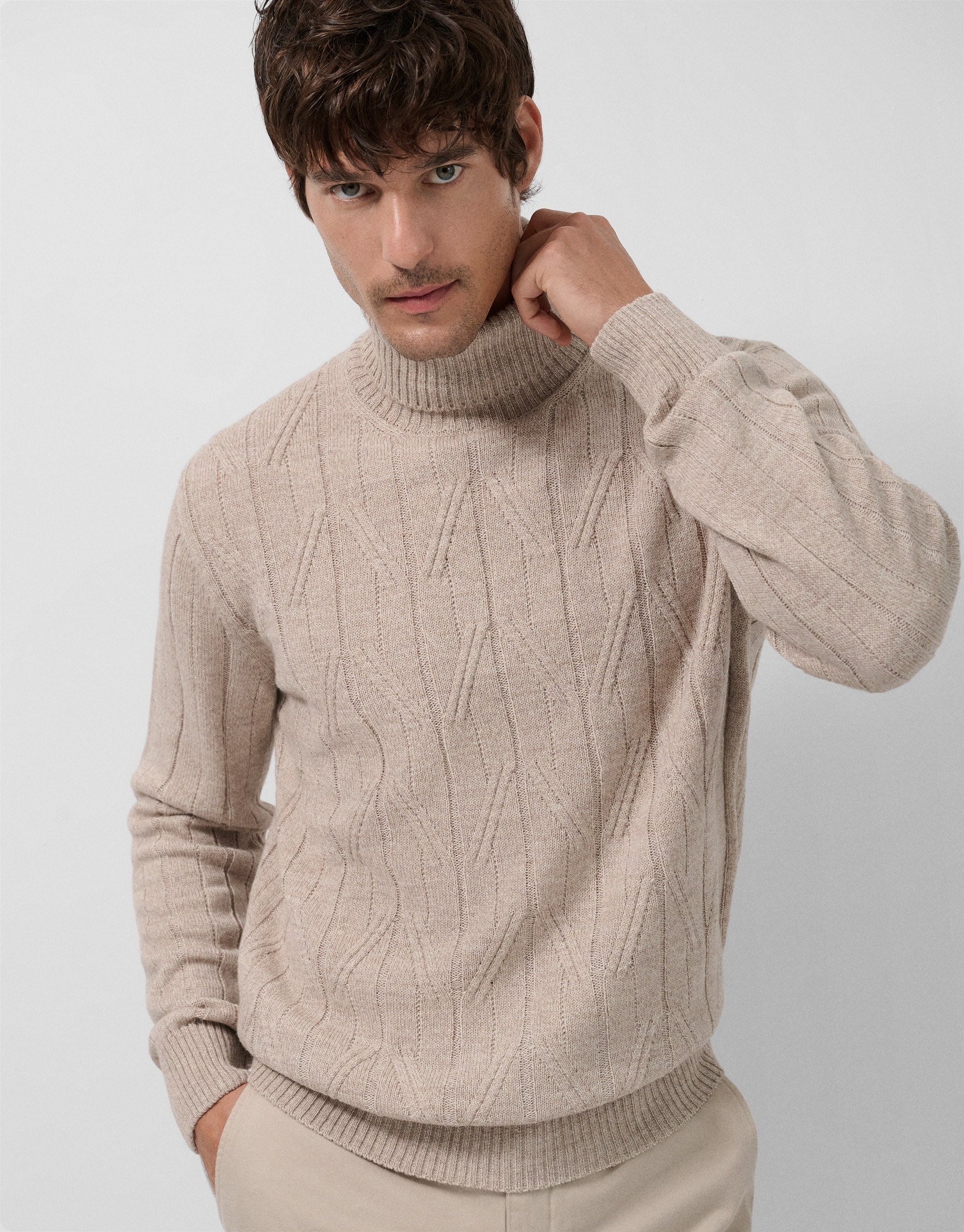 Sand-colored melange turtleneck sweater - Man | Roberto Verino