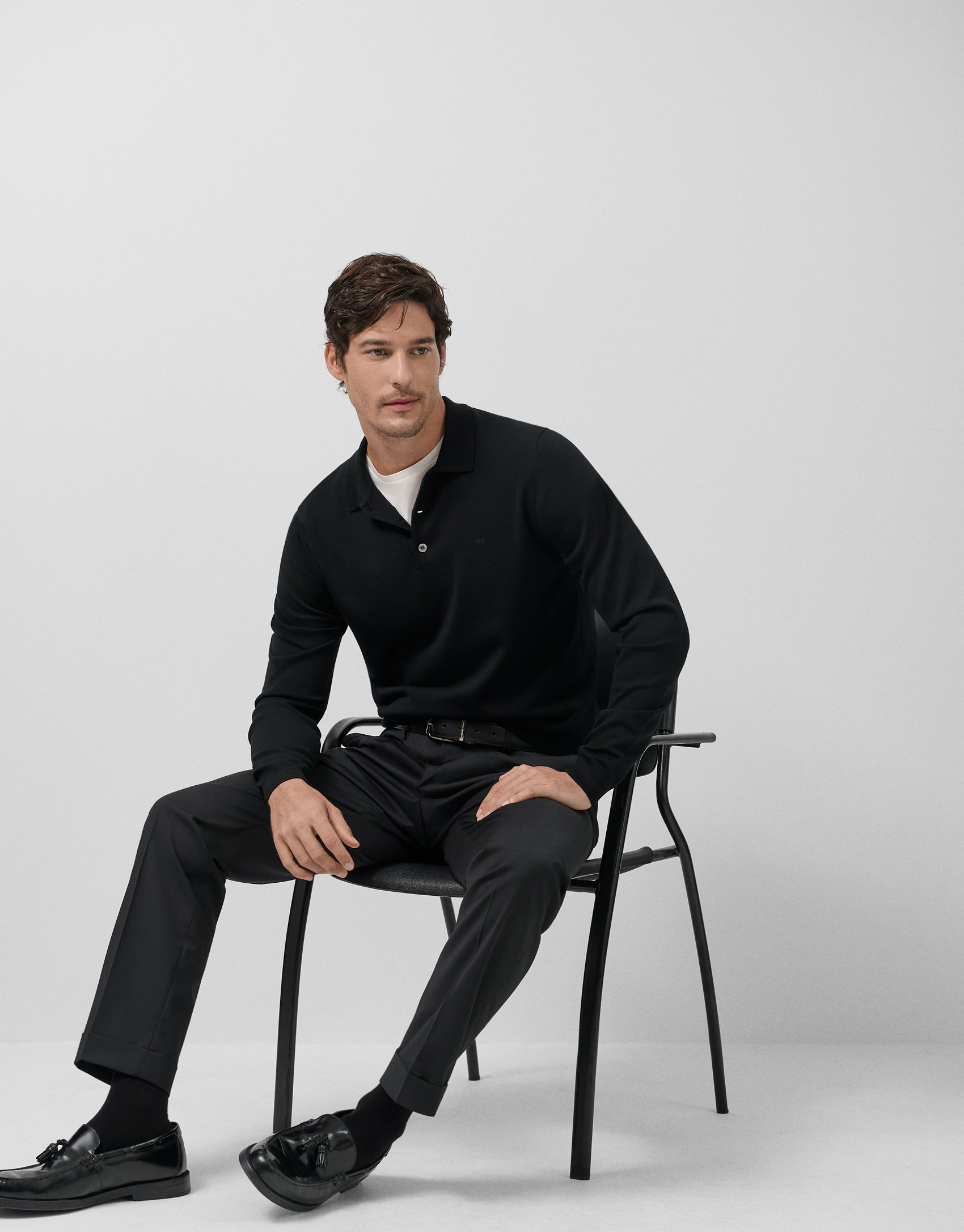 Black knitted polo neck sweater - Man - AW2025 | Roberto Verino